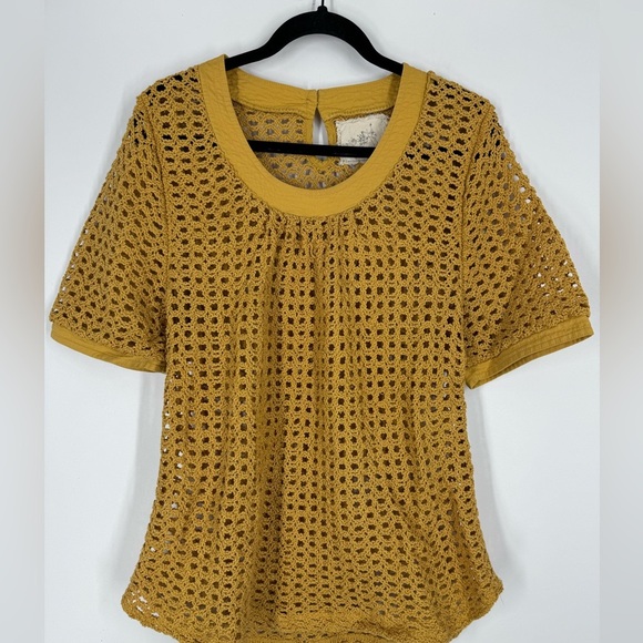 Anthropologie Angel of north crochet XL sweater Large Mustard - Picture 3 of 6
